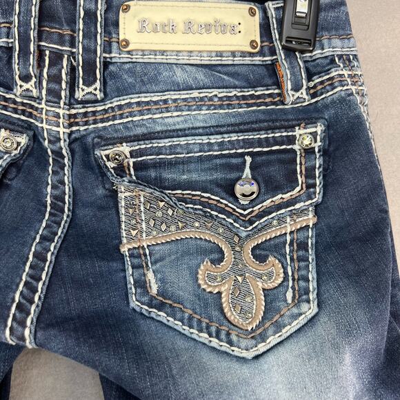 Rock Revival Women's Jeans Size 27 (4) Avery Straight Biker Moto Bling Crystal - Picture 12 of 16